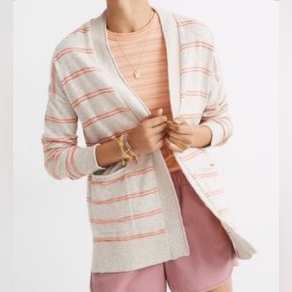 Madewell Striped Red & Cream Knit Cardigan Sweater in EUC Sz Small - Picture 7 of 7